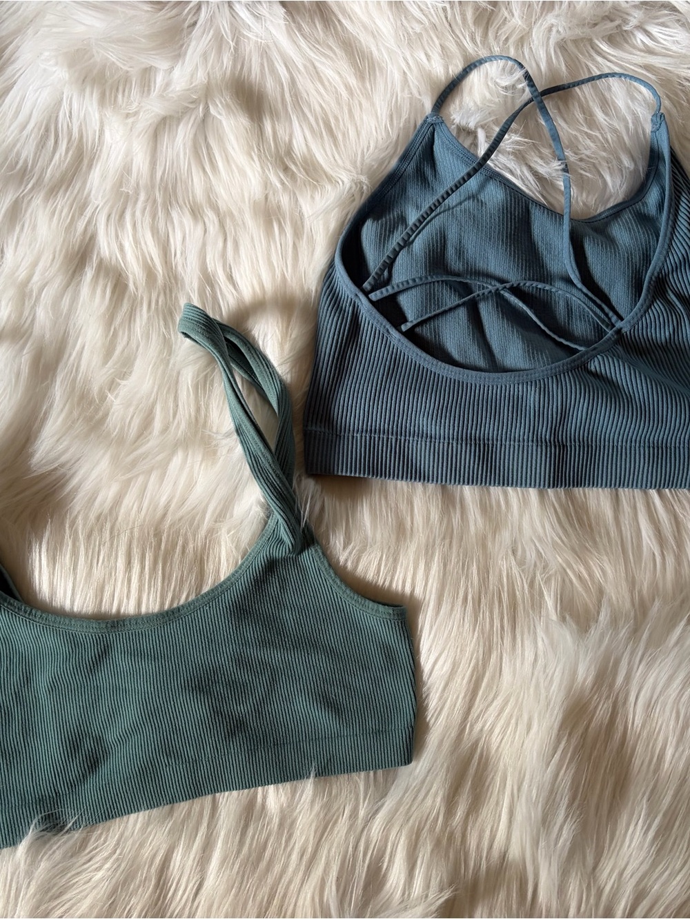 Colsie Ribbed Bralettes Duo in Teal and Sage
